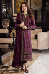 ASIM JOFA - 3PC DHANAK EMBROIDERED SHIRT WITH DHANAK EMBROIDERED DUPATTA AND TROUSER - HZU2426
